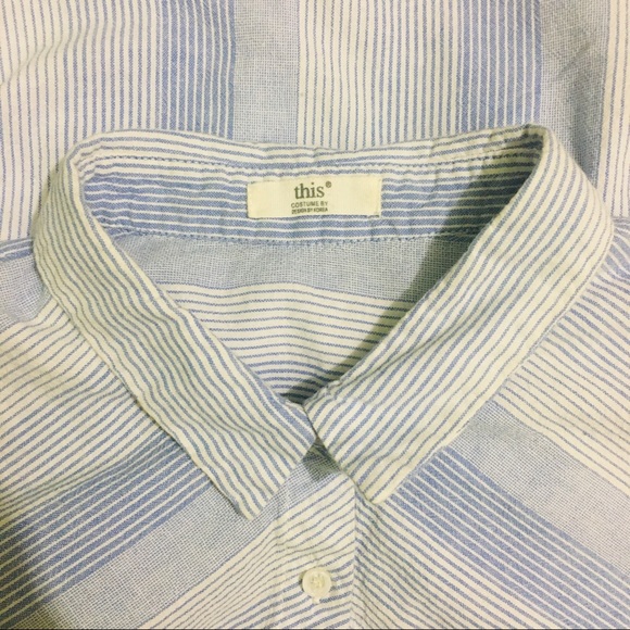 Half Sleeve Striped Shirt Dress - Blue and White - Picture 8 of 9